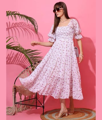 Sheetal associates Women Georgette Printed Fit & Flare Dress ( Pink )