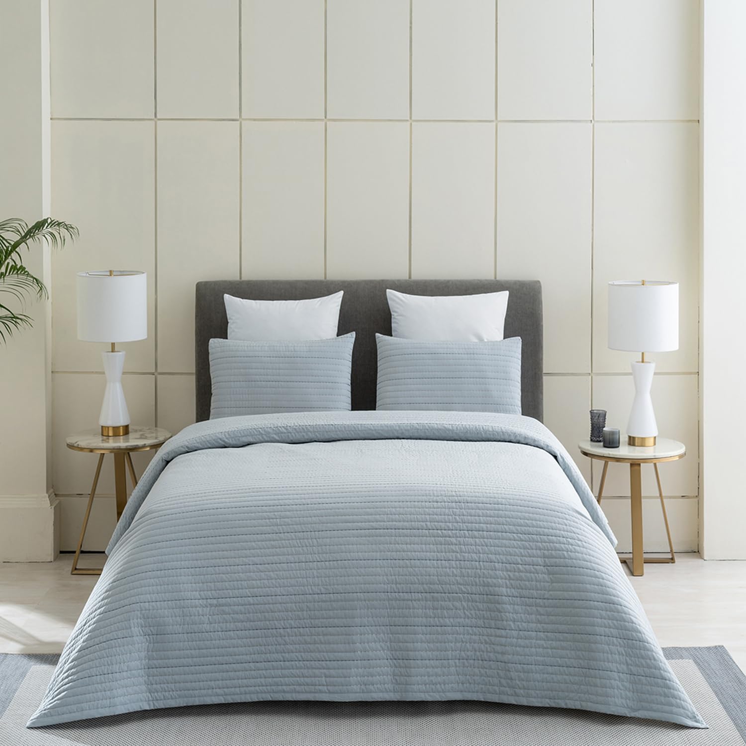 DDECOR - Plush Quilts Collection 100% Cotton Stripe Pattern 180TC King Quilt |264 CM X 274 CM| - Blue