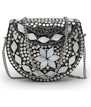 Anekaant Silver Metal Box Clutch