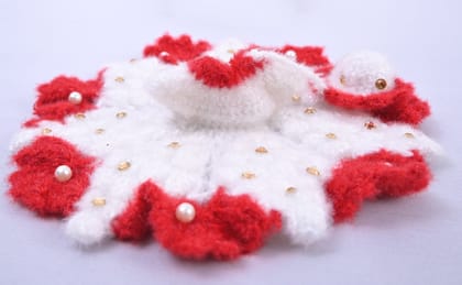White Red Woolen Handcrafted Zari Pearl Laddu Gopal Dress Set