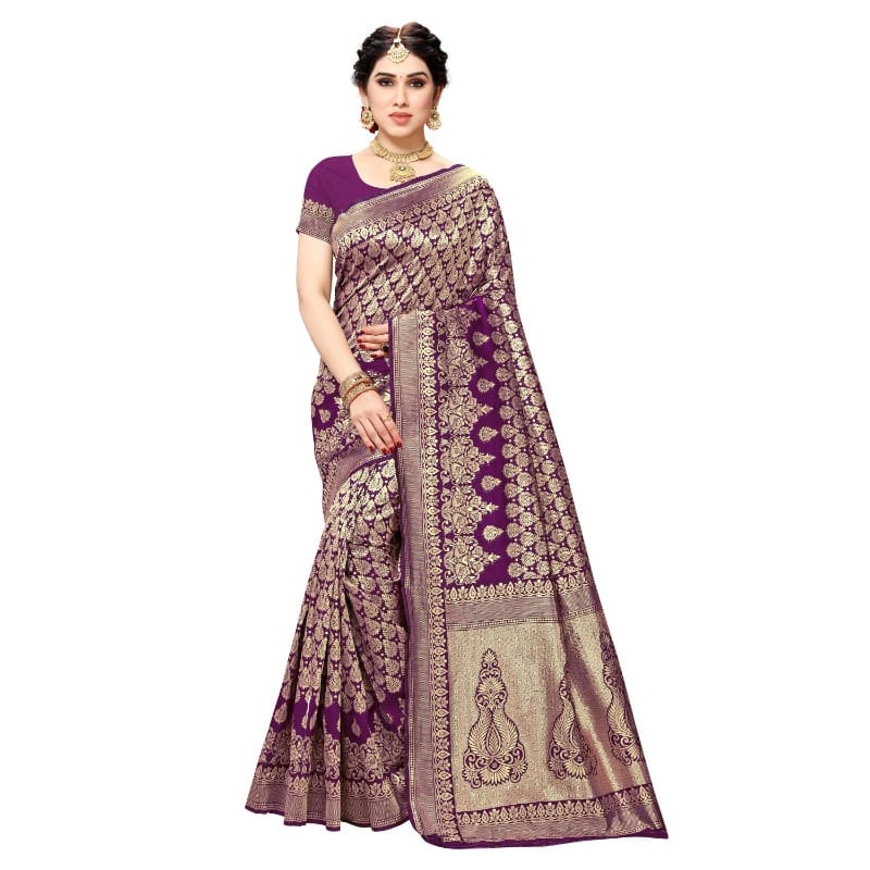 Generic Women's Jacquard Silk Kanjivaram Jacquard Silk Saree With Blouse (Jamli, 5-6  Mtr)