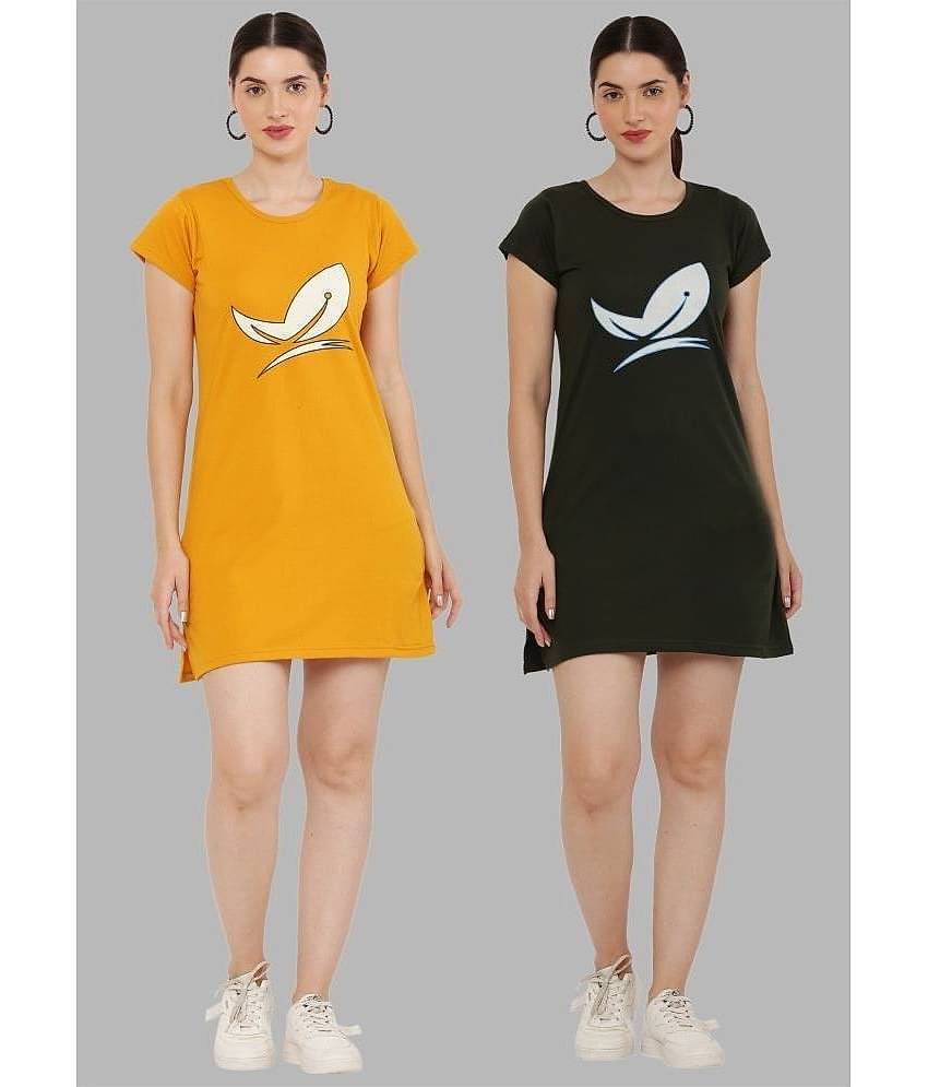 PREEGO - Multicolor Cotton Blend Women's Nightwear Night T-Shirt ( Pack of 2 )
