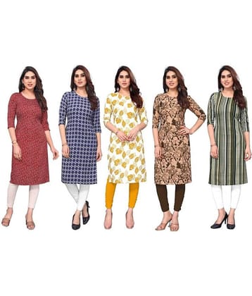 KETAKI FASHION Crepe Printed Straight Women's Kurti - Multicolor6 ( Pack of 5 )