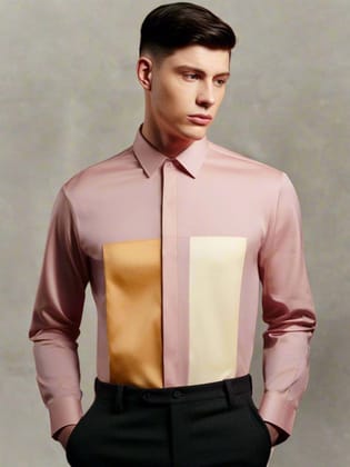 Colourblocked Smart Casual Pink Shirt-PEACHPINK / S