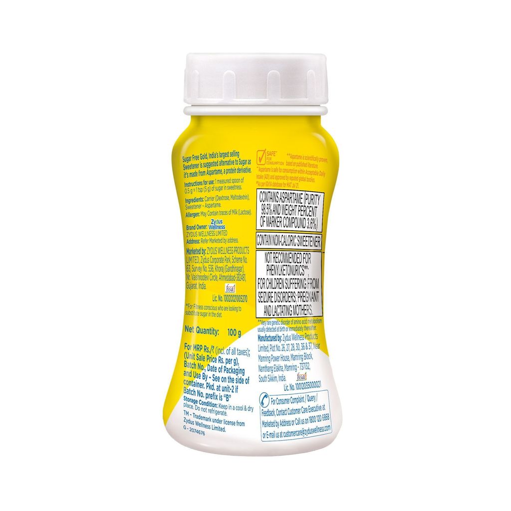 Sugar Free Gold, 100g, Jar| Equivalent to Sweetness from 2kg Sugar| India s No.1 Sweetner| Sweet like Sugar with Low Calories| Scientifically Proven & Tested