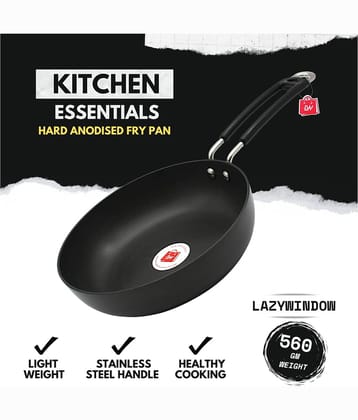 LAZYWINDOW Non Coated Hard Anodised Fry Pan Induction Bottom without Lid 3 mm Thickness 20 cm Diameter 1 Ltr