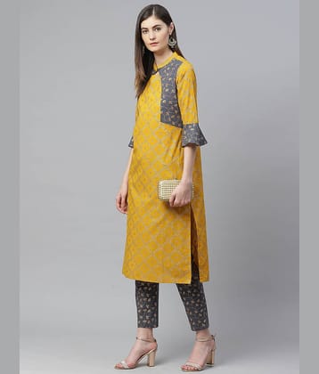 Yash Gallery Cotton Kurti With Pants Women's Stitched Salwar Suit - Yellow ( )