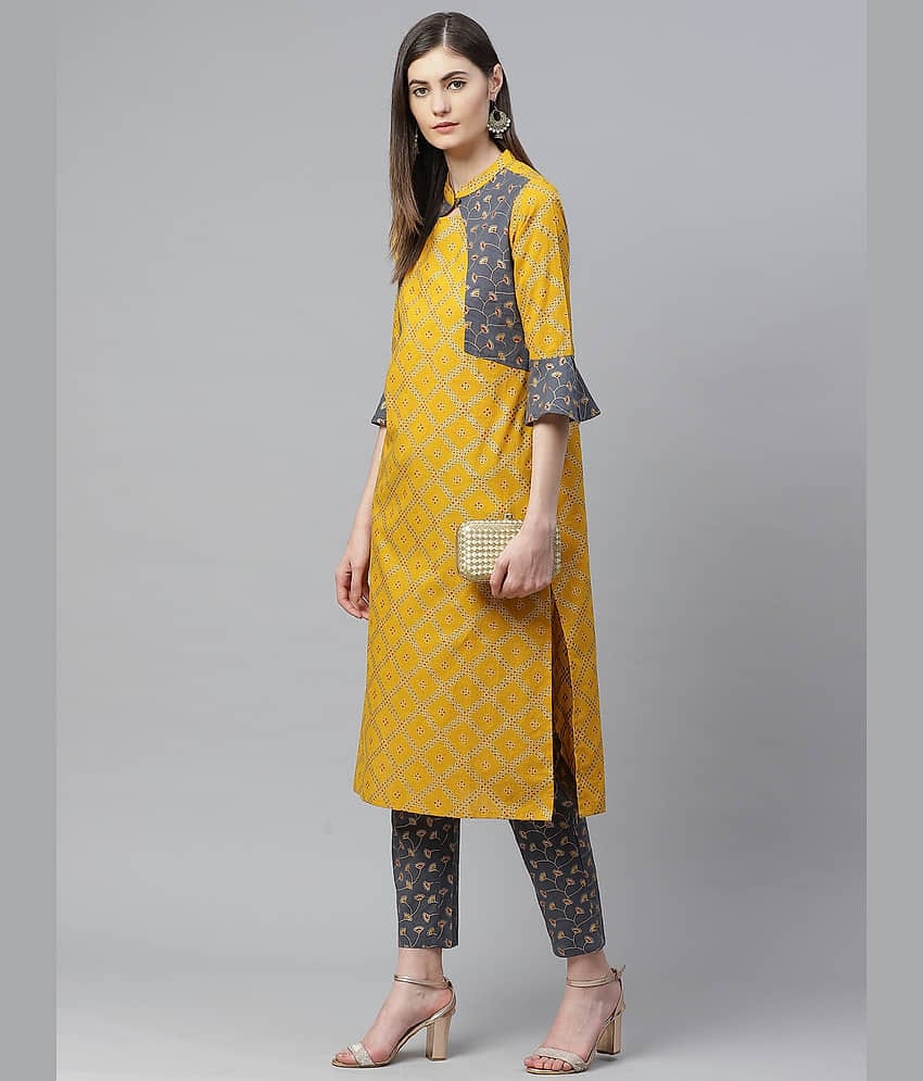 Yash Gallery Cotton Kurti With Pants Women's Stitched Salwar Suit - Yellow ( )