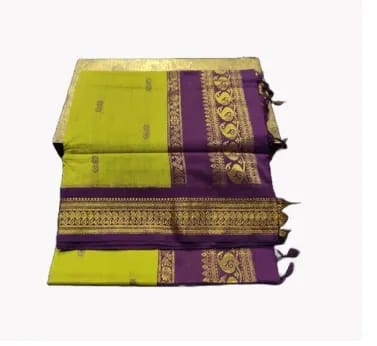 Paithani Silk Cotton Saree Olive Green & Violet