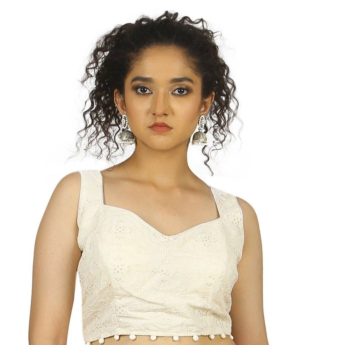 TheHangr Dyable White Gold Embroidered Blouse - 34