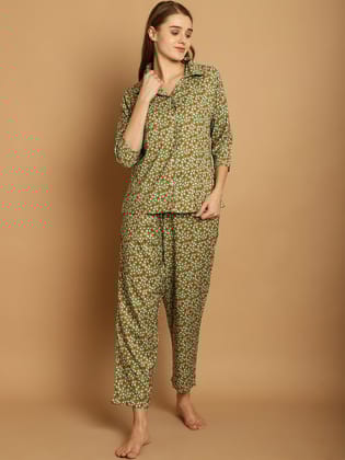 Heart Print Nightsuit Set-XXL / Green