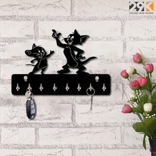 29K Black Tom Jerry Design Wood Key Holder (8 Hooks)