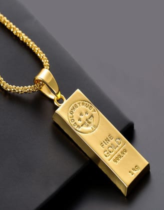 Gold Bar pendant-With Box Chain / Gold