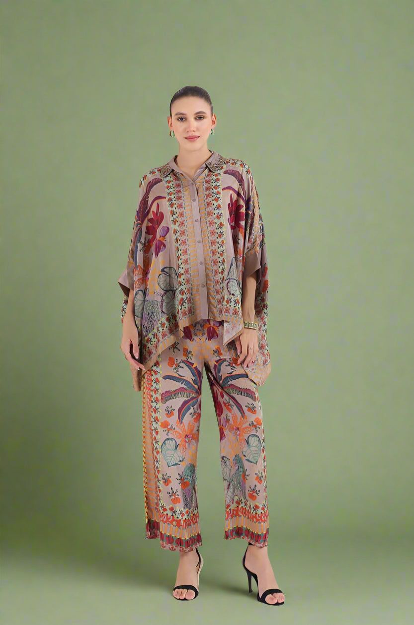 Autumn Blossom Beige Co-ord Set - Set of Two-L / Beige / Beige