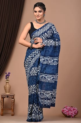 JAIPUR HANDBLOCK PRINT Exclusive collection of Bagru and Dabu handblock printed pure Cotton Mulmul Sarees with blouse piece.