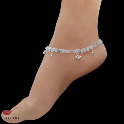 Real Sterling Silver Indian women handmade gifting Anklets Ankle Pair 10.3"