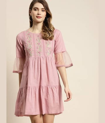 Juniper Women Cotton Blend Printed Fit & Flare Dress ( Pink )
