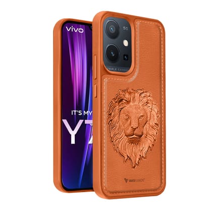 Vaku ® Vivo Y75 5G Lion Embossed Luxury Designer Leather Protective Back Cover Case