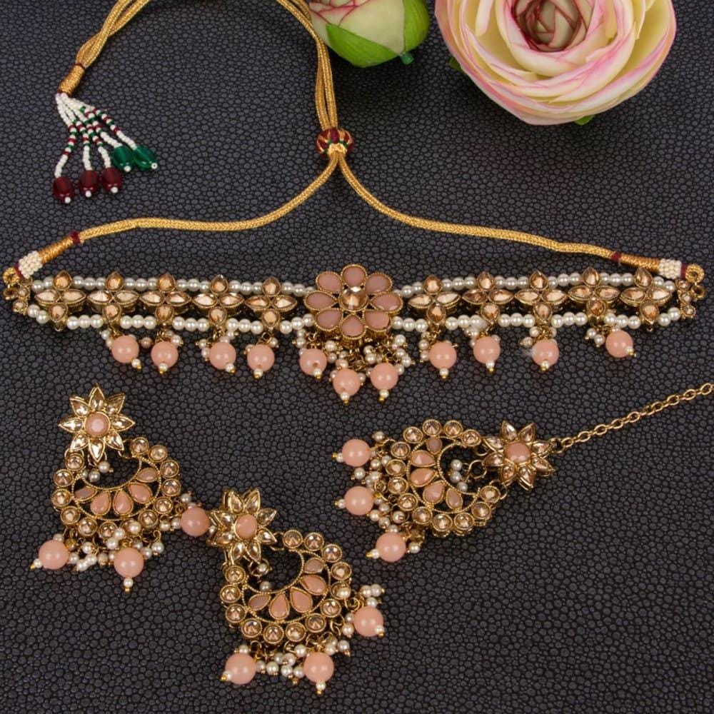 Gold-Toned Kundan and Ruby Studded Choker Set