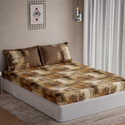 DDECOR - Galaxy Collection 100% Cotton Contemporary Pattern 145TC Super King Bedsheet |305 CM X 305 CM| Brown