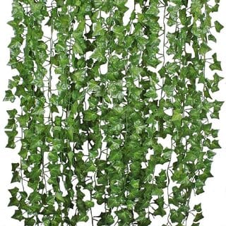 Set of 12 , De Gardenia Artificial Ivy Hanging Grass Creepers, 7.5 Ft Long, Green, for Home Wall Decoration