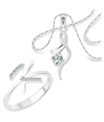 Vighnaharta K Alphabet Ring with Solitaire Pendant (1183FRR-1214PR) CZ Gold and Rhodium Plated Alloy Combo set for Women and Girls- VFJ1164RPR16 - None