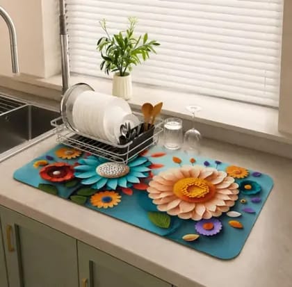 Quick Dry Water Absorbing Kitchen Mat Dish Drying Pad Non Slip Washable Sink Mat 40x60 cm