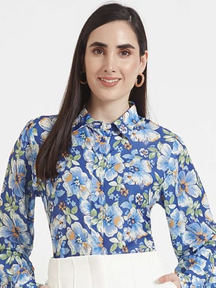 Premium Muslin Digital Print Puff Sleeve Shirt-XL