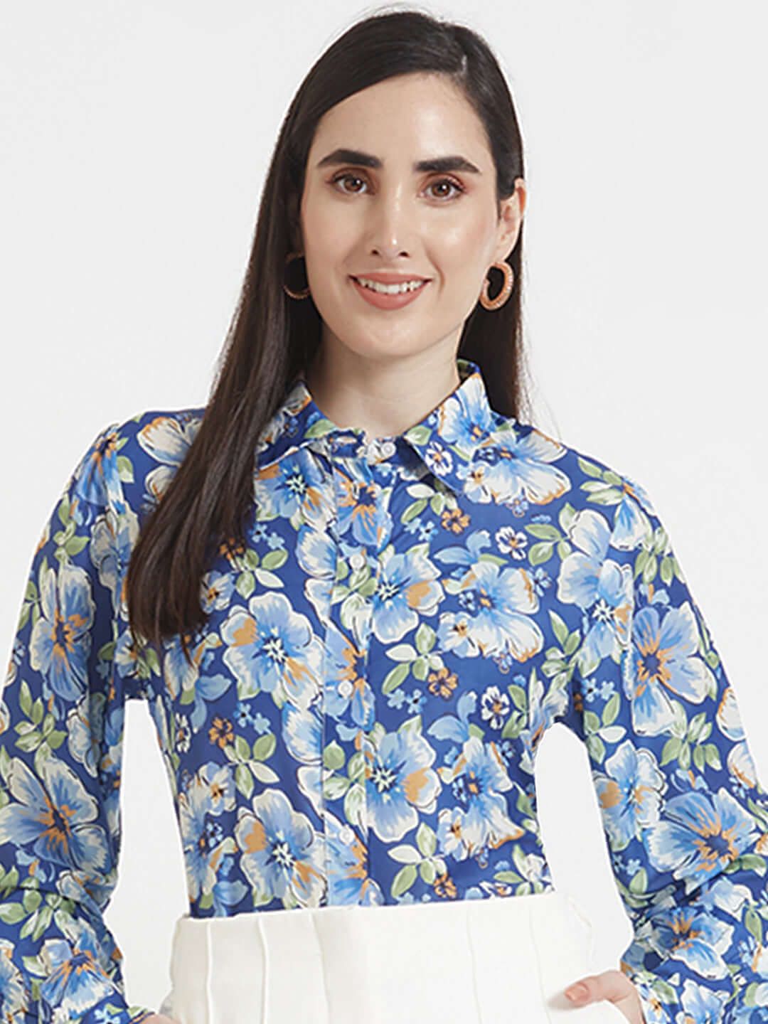 Premium Muslin Digital Print Puff Sleeve Shirt-XL