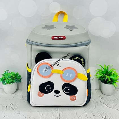 Adorable Panda Design Kindergarten Backpack for Kids-Grey