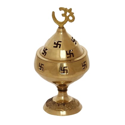 Gold Om And Swastik Symbol Decorative Akhand Brass Diyas - Auspicious Designer Diyas For Puja Room, Home, Office, Temple Decor (Om And Swastik Diya (Pack Of 1))