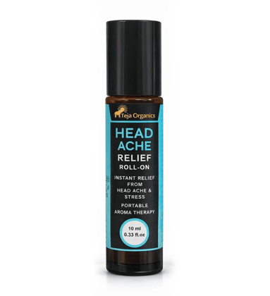 Teja Organics Head Ache Relief Roll-On | Instant Stress & Headache Relief | Natural Essential Oils | Portable Aromatherapy | 10 ml | Compact and Travel Friendly