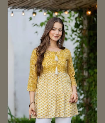 anushansa Women Cotton Blend Printed Anarkali Kurti ( Yellow )