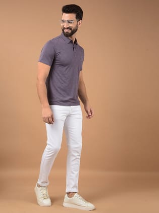 Purple Printed Polo Neck T-Shirt-M / Purple