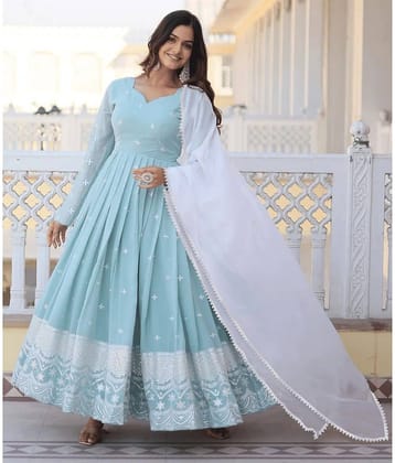 kedar fab Light Blue Anarkali Georgette Women's Stitched Ethnic Gown ( Pack of 1 )