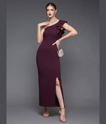 Miss Chase Women Polyester Solid Side Slit Dress ( Purple )