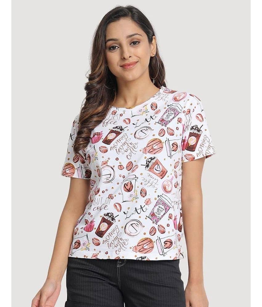 JUNEBERRY Women Cotton Printed Regular Fit Round Neck T-Shirt ( White )