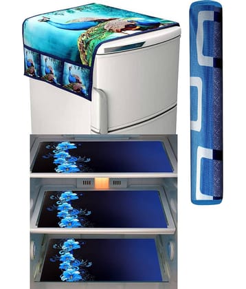 Crosmo Polyester Abstract Fridge Mat & Cover ( 99 53 ) Pack of 5 - Blue
