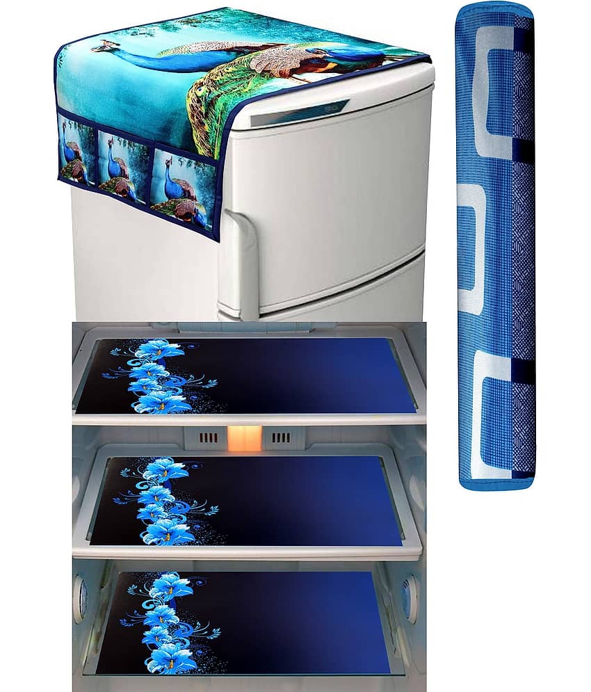 Crosmo Polyester Abstract Fridge Mat & Cover ( 99 53 ) Pack of 5 - Blue