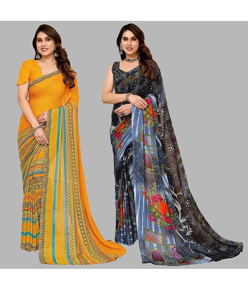 ANAND SAREES Georgette Printed Saree With Unstitched Blouse Piece ( Multicolor )