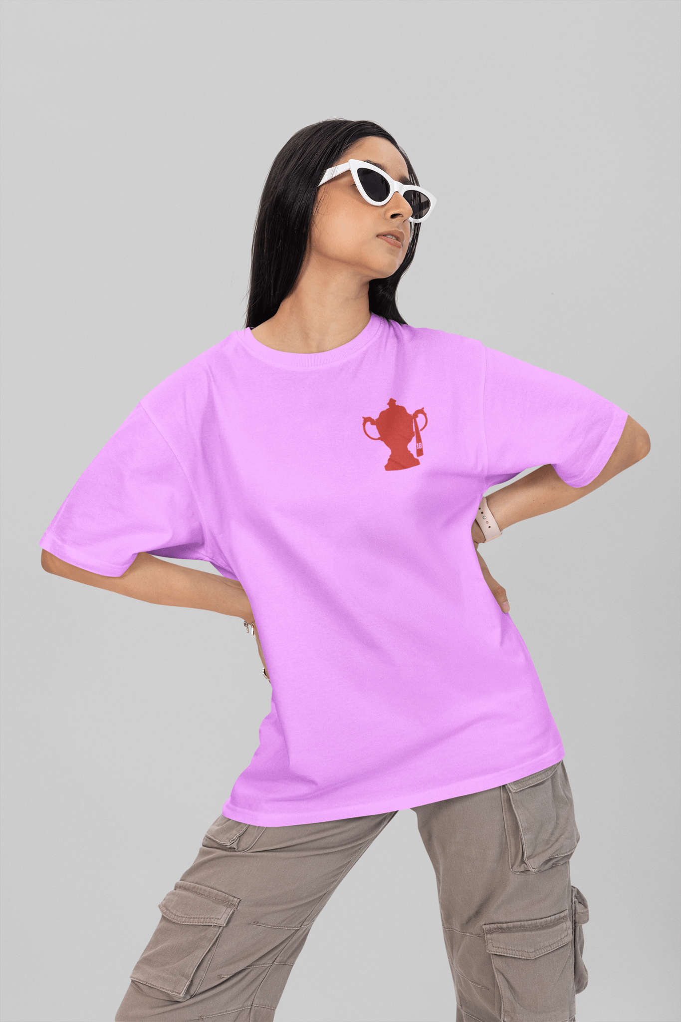 IPL CHAMPIONS   Round Neck Drop Shoulder Graphic Printed Oversized Cotton T-shirt-S / lavender
