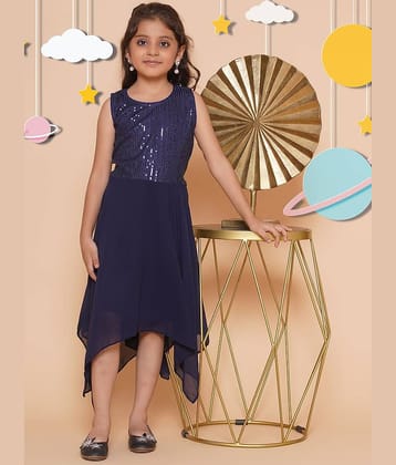 Arshia Fashions Georgette Asymmetric Dress For Girls ( Pack of 1 , Blue )