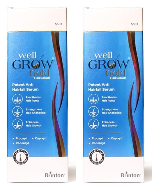 Brinton WellGrow Gold Hair Serum for Hair Care  Women  Men (60ML) x Pack of 2