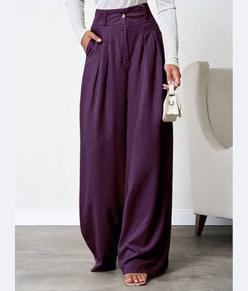 kotty Women Linen Casual Trousers ( Purple )
