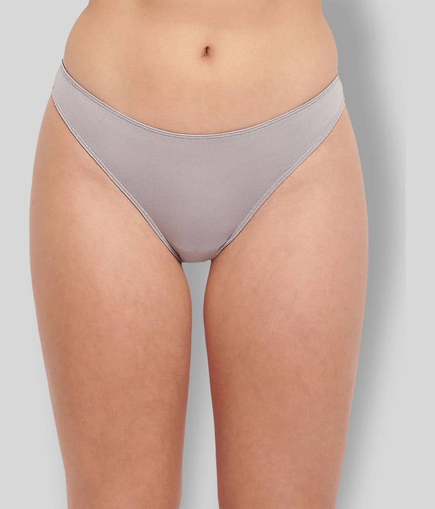 BASIICS By La Intimo Cotton Lycra Solid Women's Thongs ( Grey )