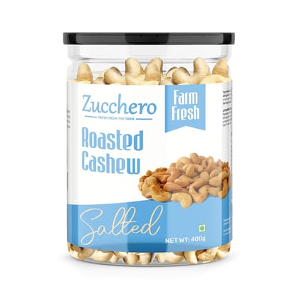 Zucchero Roasted Crunchy Cashew, Lightly Salted [Zero Cholesterol] 400g | Oil-Free Roasting |Slow baked Nuts | Earthy Flavour | No Oil
