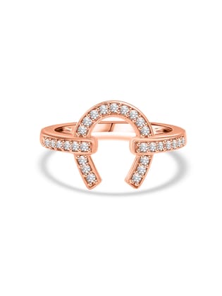 925 Silver Diamond Look CZ Horseshoe Rose Gold Ring For Women-10