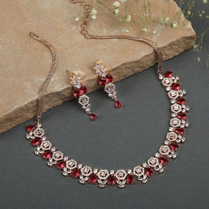 Rose Gold-Plated AD-Studded Jewellery Set