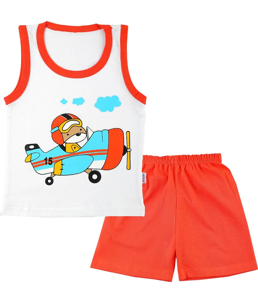 CATCUB Pack of 1 Boys Cotton Blend T-Shirt & Shorts Set ( Orange )