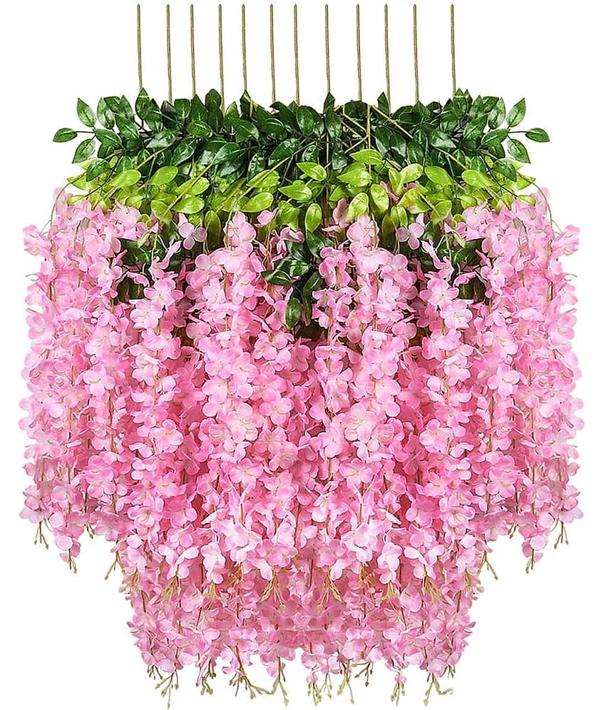 Green plant indoor - Pink Wild Artificial Flowers Bunch ( Pack of 12 )
